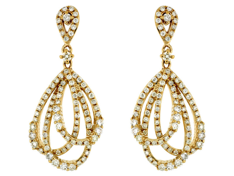 14K Yellow Gold Triple Diamond Teardrop Dangle Earrings