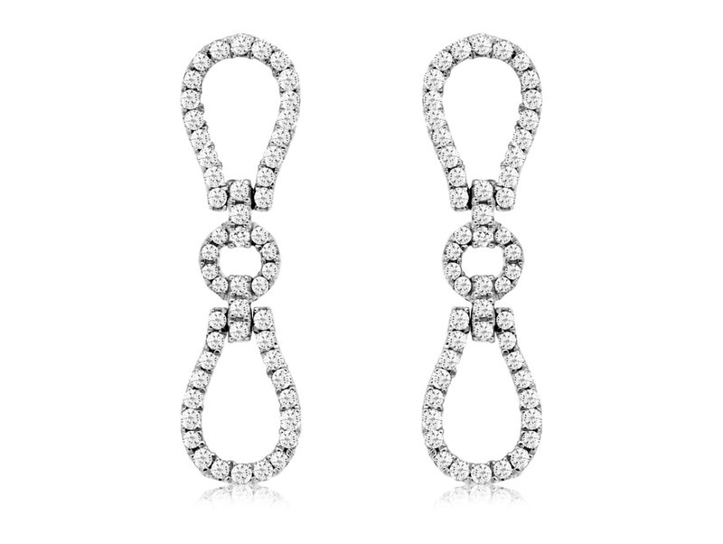 14K White Gold Pave Diamond Interlocking Pear Shape Earrings