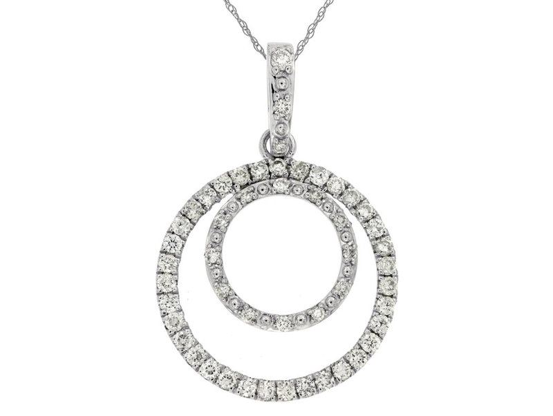 14K White Gold Double Diamond Circle Necklace