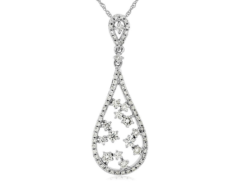 14K White Gold Diamond Teardrop Necklace
