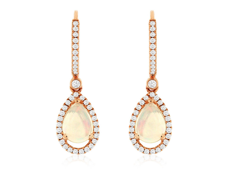 14K Rose Gold Opal and Diamond Teardrop Earrings