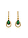 14K Yellow Gold Pear Shaped Emerald with Double Diamond Halo Dangle Earrings