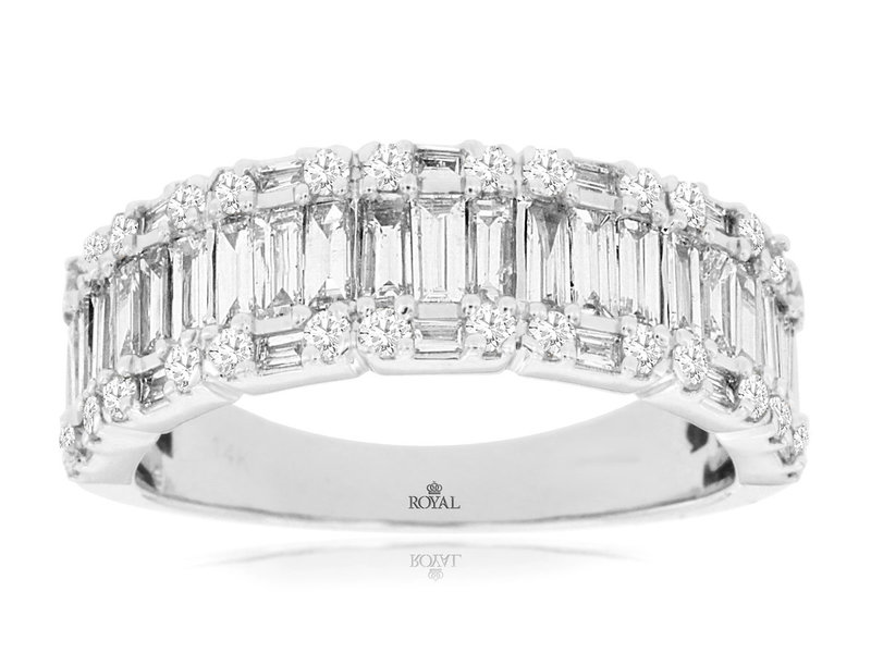 14K White Gold Pave and Baguette Diamond Band