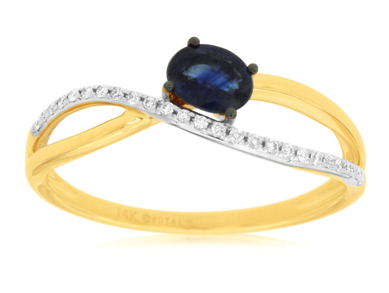 14K Yellow Gold Sapphire and Diamond Twist Ring