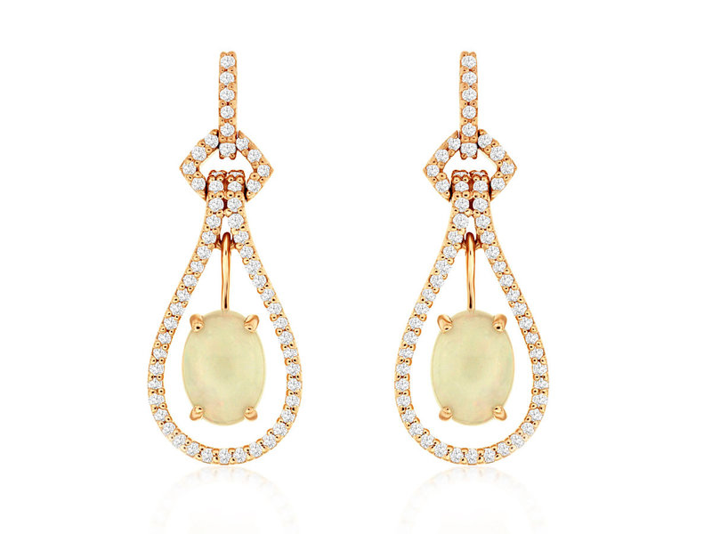 14K Rose Gold Fancy Opal and Diamond Drop Earrings