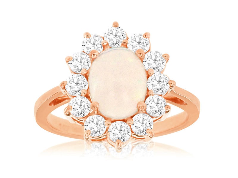 14K Rose Gold Opal with Diamond Halo Ring