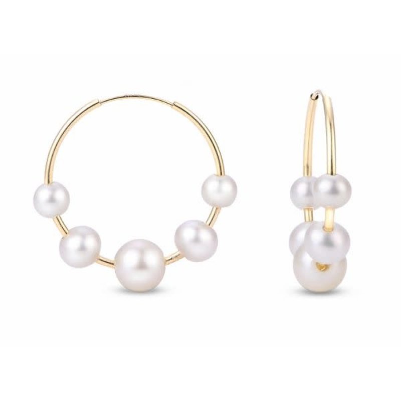 Yellow Gold Endless Pearl Hoops