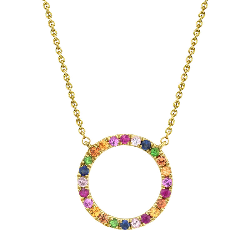Rainbow Sapphire Circle Necklace