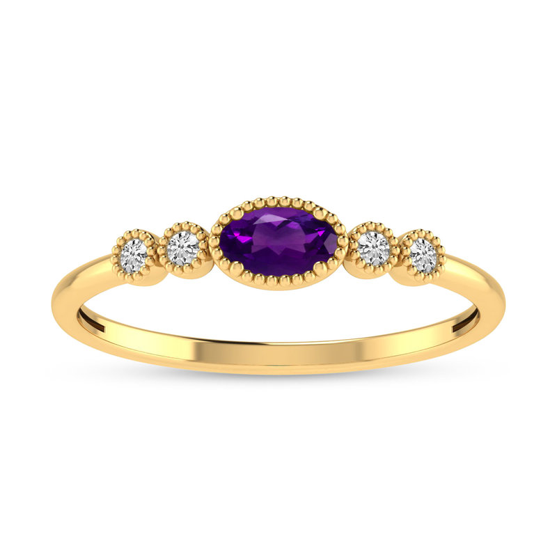 10K Yellow Gold Oval Amethyst and Diamond Stackable Ring