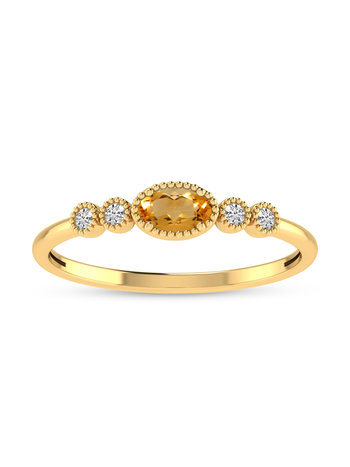 14K Yellow Gold Citrine and Diamond Ring