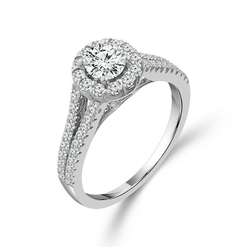 Complete Round Cut 1.00 ctw White Gold Diamond Halo Engagement Ring
