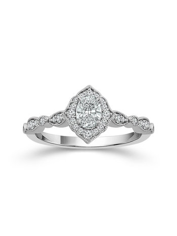 14K White Gold Vintage Style Oval Halo Engagement Ring