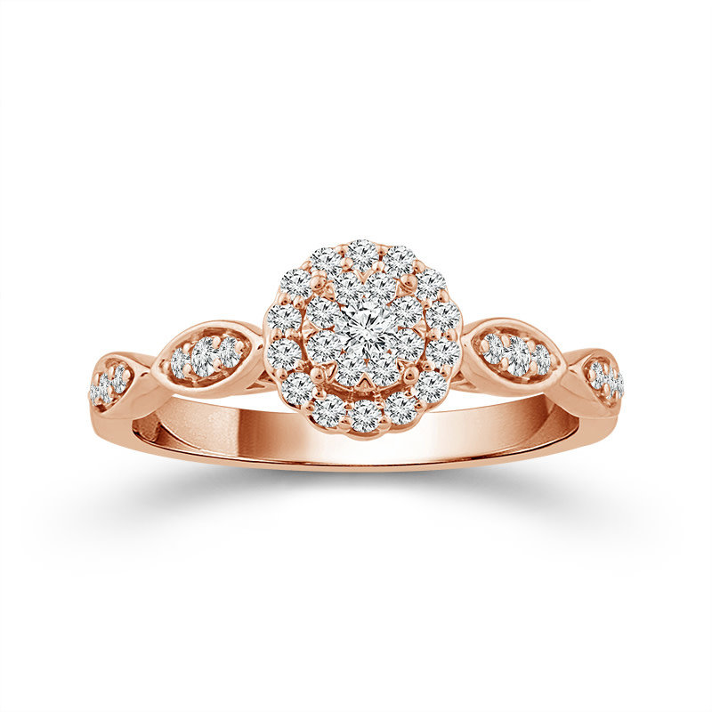 14K Rose Gold Vintage Style Round Halo Engagement Ring