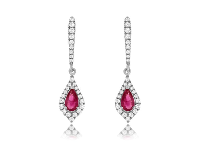 14K White Gold Ruby and Diamond Drop Earrings