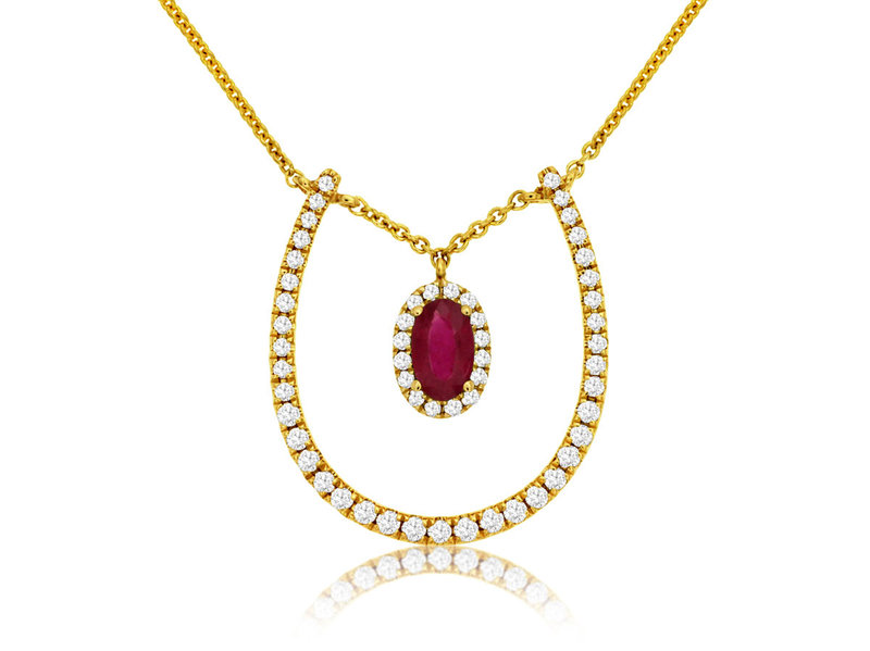 14K Yellow Gold Ruby and Diamond U Shaped Necklace