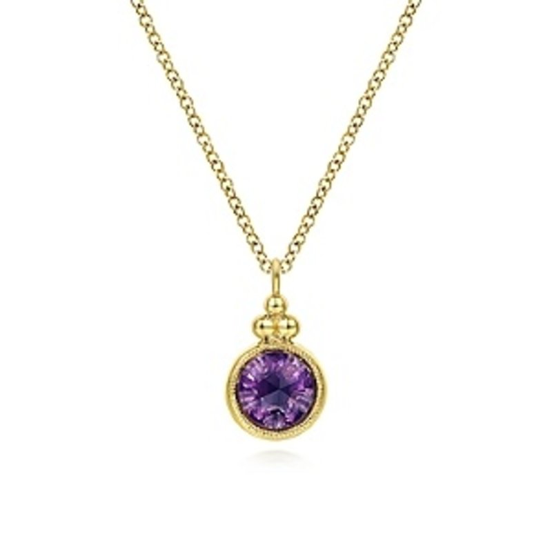 Gabriel & Co. 14K Yellow Gold Round Amethyst Beaded Necklace