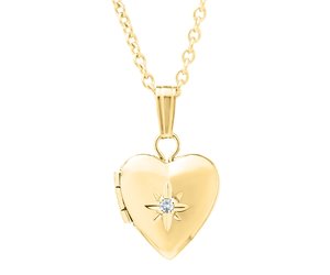 14K Yellow Gold-Filled Diamond Heart Locket Pendant Necklace