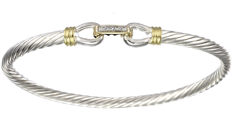 Two Tone Diamond Link Cable Bracelet 7.5"