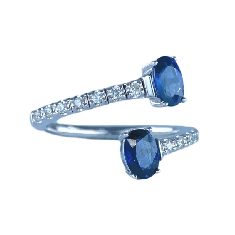 14K White Gold Sapphire and Diamond Bypass Ring