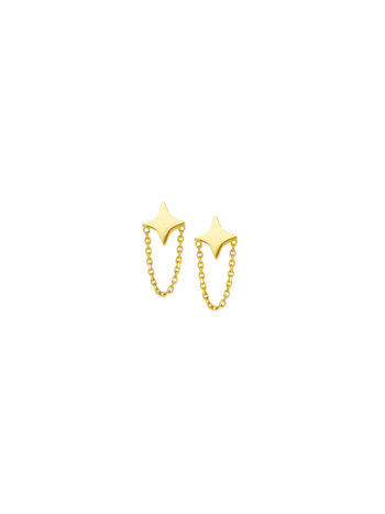 14K Yellow Gold Star with Chain Drape Studs
