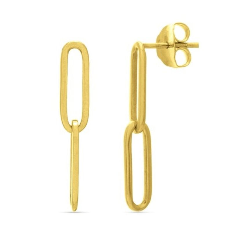 14K Yellow Gold Paper Clip Dangle Earrings