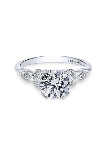 Gabriel & Co. Vintage Inspired 14K White Gold Round Split Shank Diamond Engagement Ring