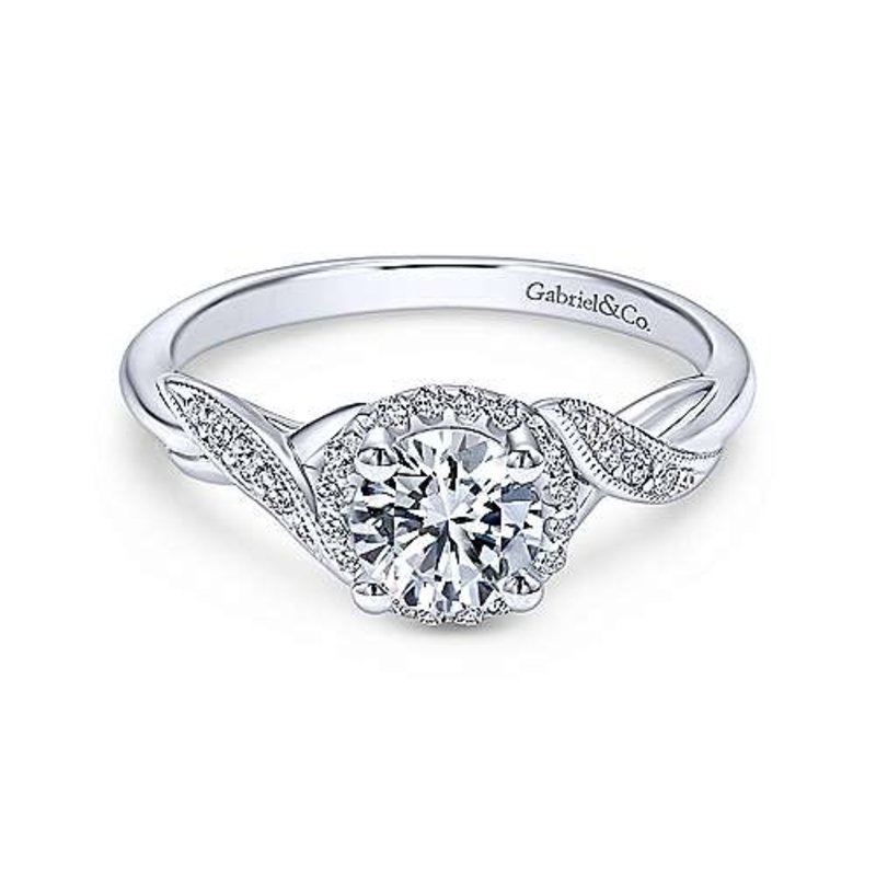 Gabriel & Co. Vintage Inspired 14K White Gold Round Halo Diamond Engagement Ring