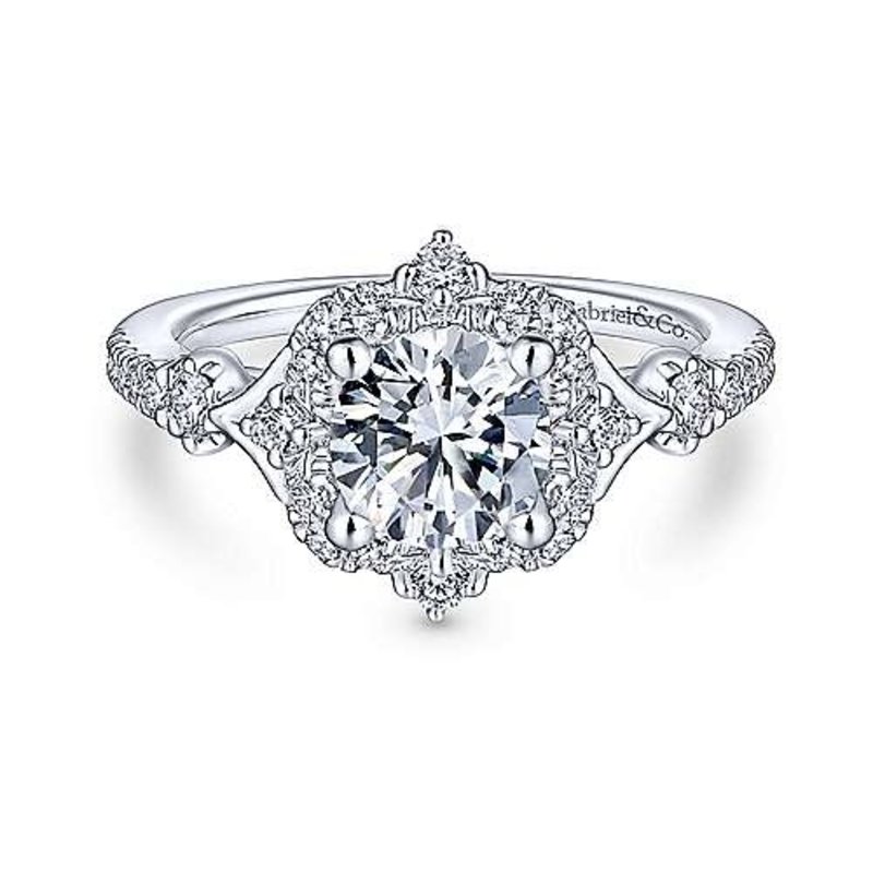 Gabriel & Co. Unique 14K White Gold Vintage Inspired Halo Diamond Engagement Ring