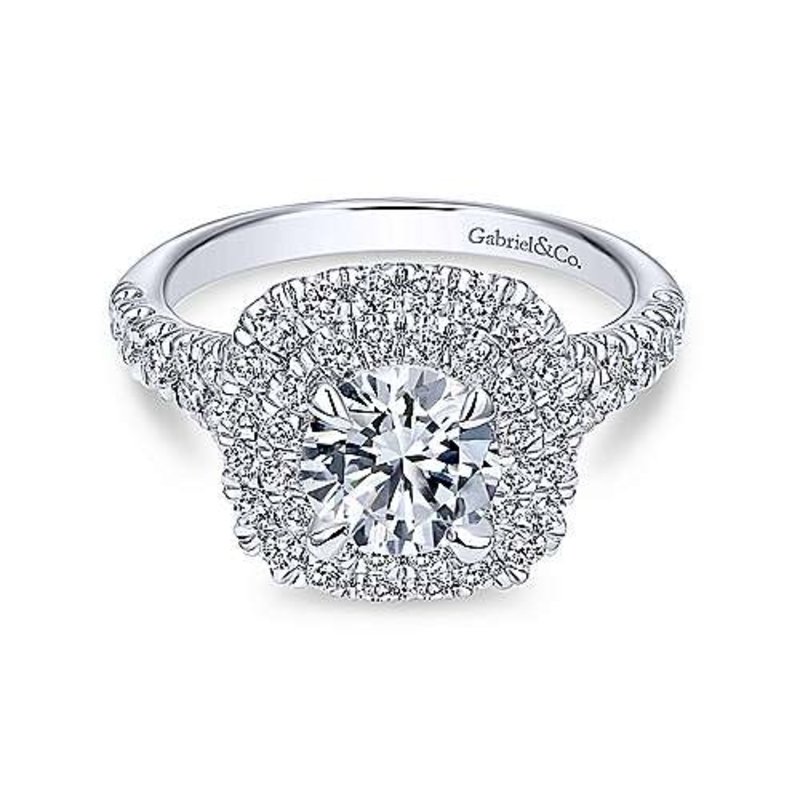 Gabriel & Co. 14k White Gold Cushion Double Halo Round Diamond Engagement Ring