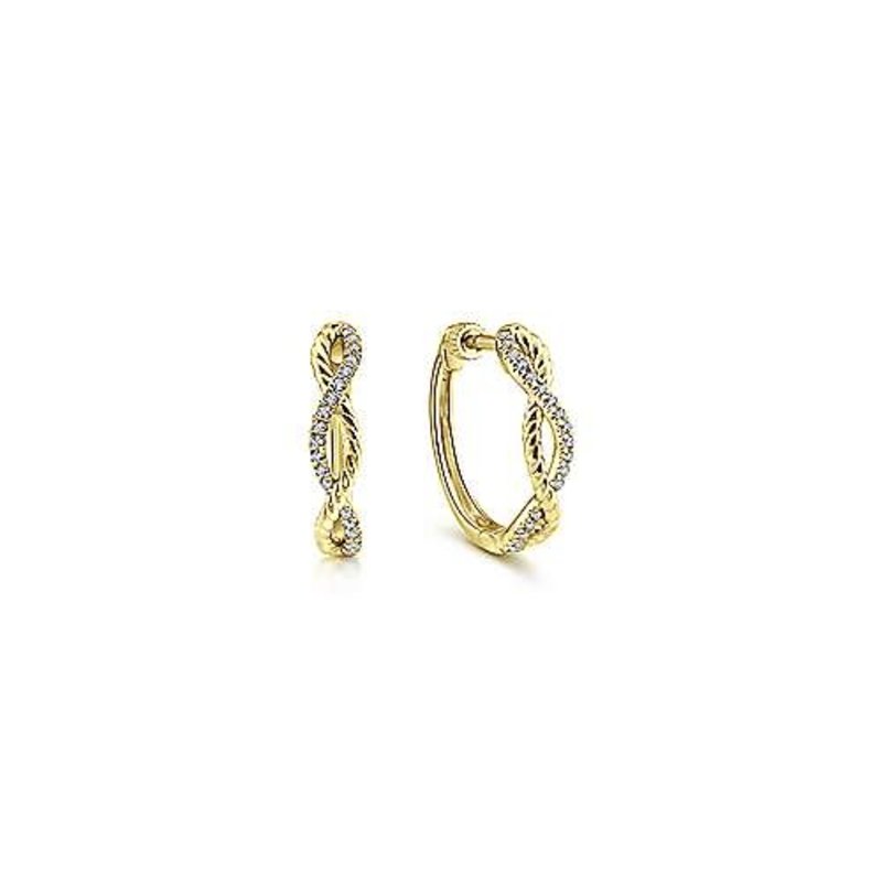 Gabriel & Co. 14K Yellow Gold 15mm Twisted Rope and Diamond Huggies