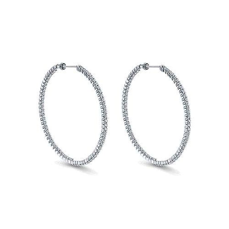 Gabriel & Co. 14K White Gold Prong Set 50mm Round Inside Out Diamond Hoop Earrings