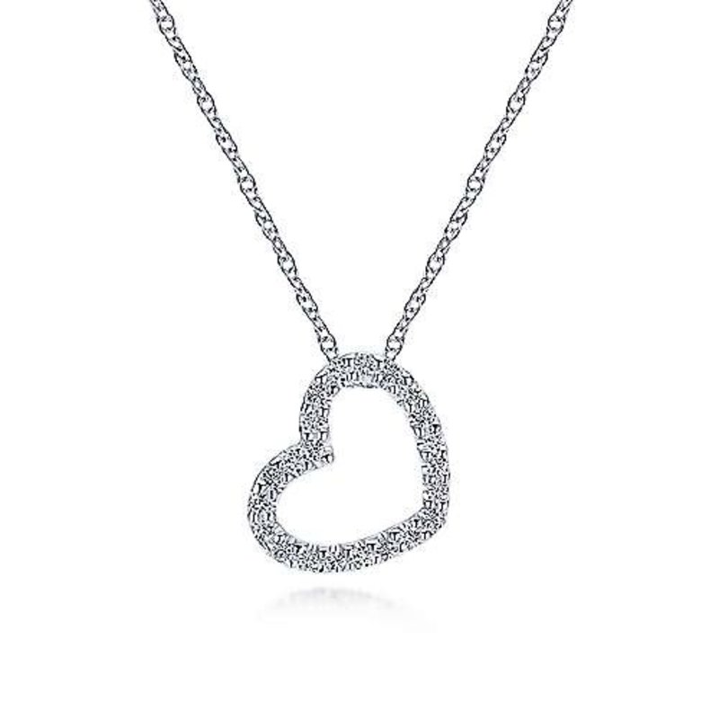 Pave Diamond Heart Pendant Necklace in 14k White Gold