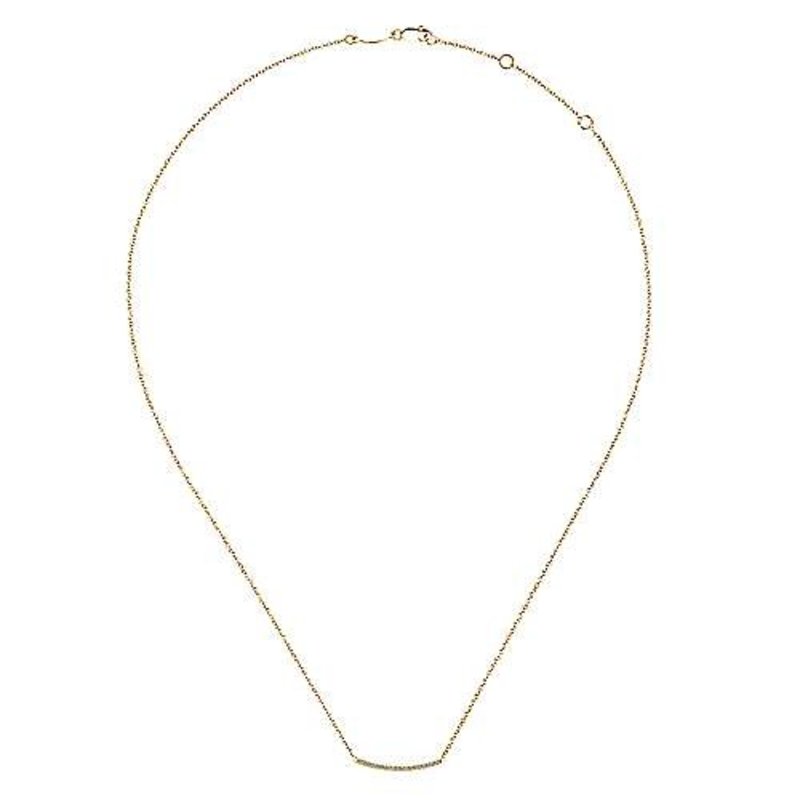 14K Yellow Gold Diamond Pave Curved Bar Necklace