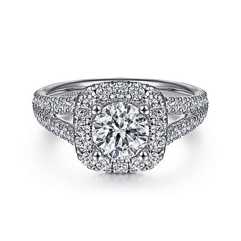 Gabriel & Co. 14K White Gold Cushion Halo Round Diamond Engagement Ring