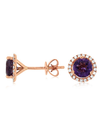 Royal Jewelry 14K Rose Gold Amethyst and Diamond Earrings