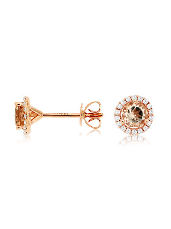 Royal Jewelry 14K Rose Gold Morganite and Diamond Earrings