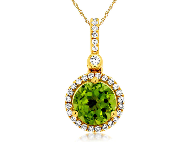 14K Yellow Gold Peridot and Diamond Necklace