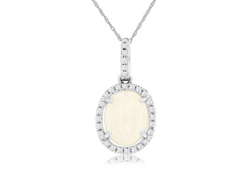 14K White Gold Opal and Diamond Necklace
