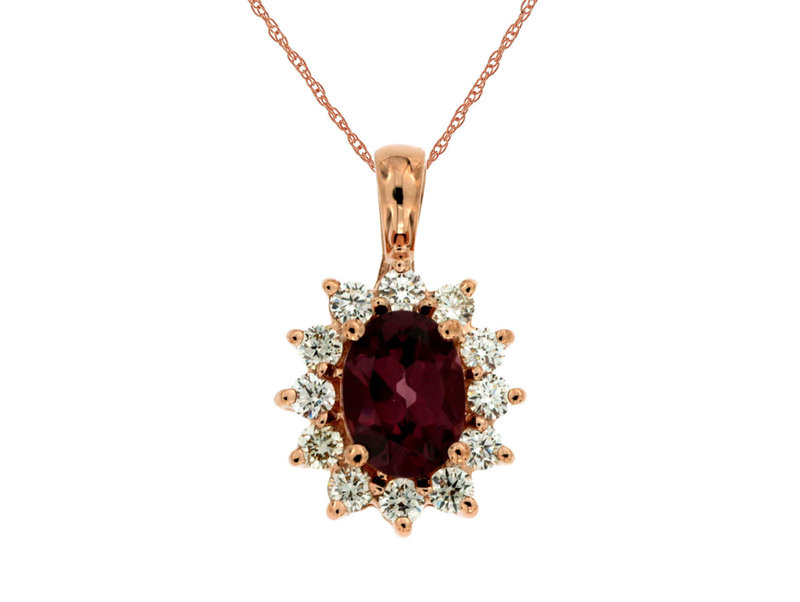 14K Rose Gold Rhodolite Garnet and Diamond Necklace