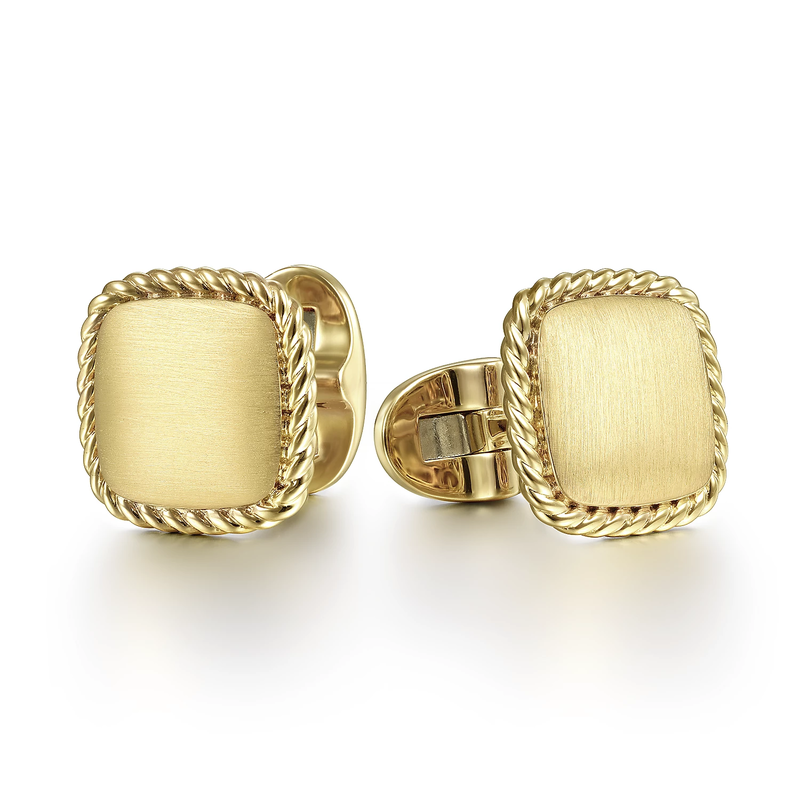 14K Yellow Gold Square Cufflinks with Rope Trim