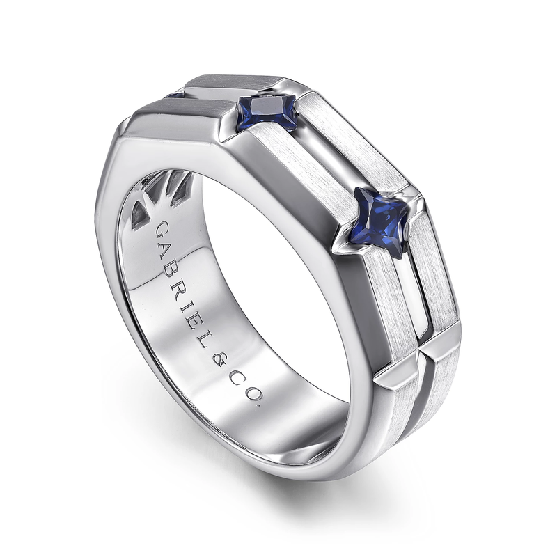 925 Sterling Silver Ring with Princess Cut Sapphire Stations