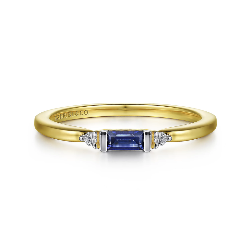 14K Yellow Gold Diamond and Blue Sapphire Stackable Ring