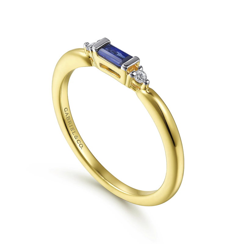 14K Yellow Gold Diamond and Blue Sapphire Stackable Ring