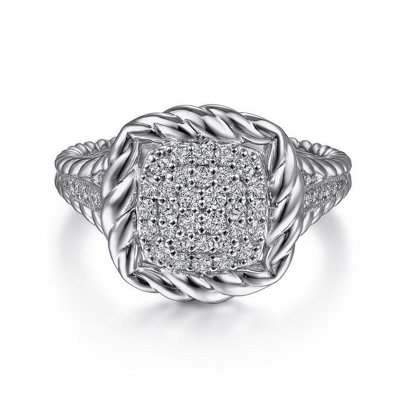 Sterling Silver White Sapphire Pave Ring with Rope Frame