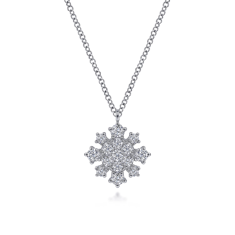 14K White Gold Diamond Snowflake Pendant Necklace
