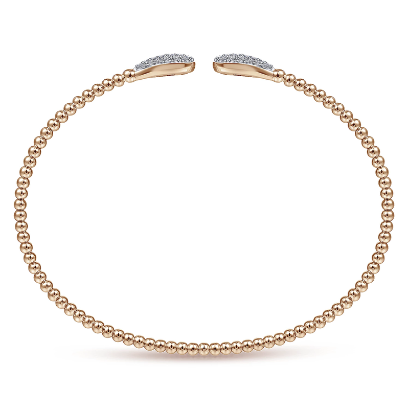 14K Rose Gold Bead Cuff Bracelet with Diamond Pave Teardrops