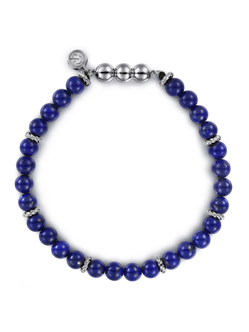 925 Sterling Silver Blue Lapis Beaded Bracelet