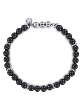 925 Sterling Silver Black Onyx Beaded Bracelet
