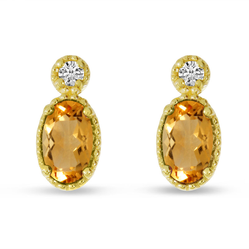 14K Yellow Gold Citrine and Diamond Birthstone Earrings