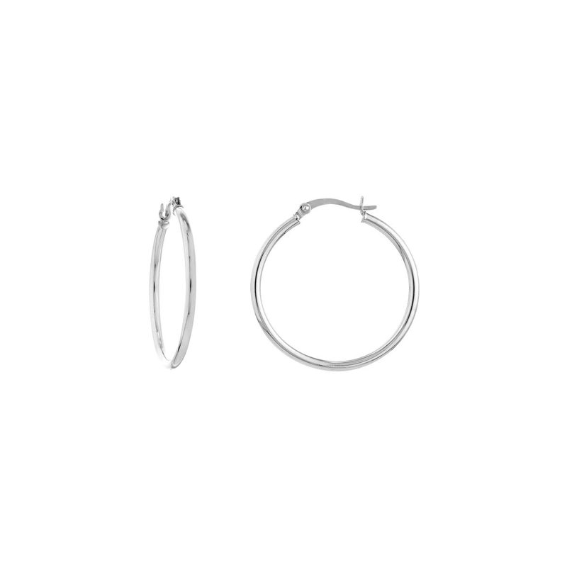 10K White Gold 2x30mm Hoop Earrings